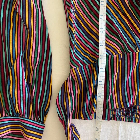 Maeve By Anthropology Multicolor V Neck Wrap Long Sleeve Top w/ Tie Size 4 Small - Picture 5 of 12